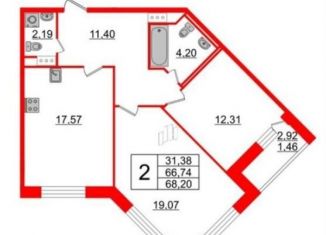 Продам 2-комнатную квартиру, 68.2 м2, Санкт-Петербург, проспект Авиаконструкторов, 54, муниципальный округ Юнтолово