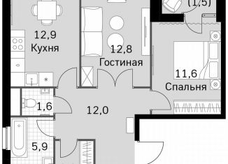 Продается 2-комнатная квартира, 62.1 м2, Москва, Строительный проезд, 9с9, район Покровское-Стрешнево