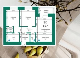 Продается 3-комнатная квартира, 54.7 м2, Барнаул, Просторная улица, 390к1