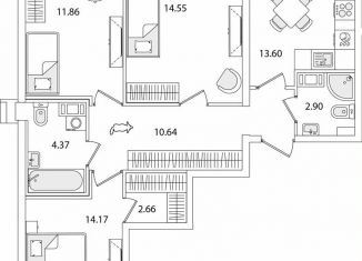 Продажа 3-комнатной квартиры, 77.6 м2, Санкт-Петербург, метро Проспект Ветеранов