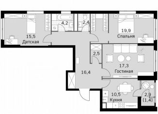 Трехкомнатная квартира на продажу, 90.1 м2, Москва, метро Тушинская, Строительный проезд, 9с9