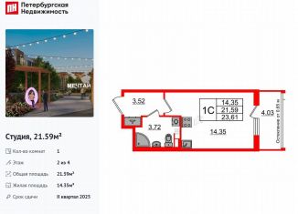 Квартира на продажу студия, 21.6 м2, Санкт-Петербург