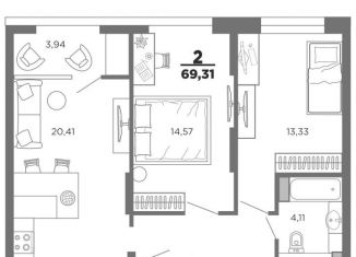 Продам двухкомнатную квартиру, 67.3 м2, Рязань