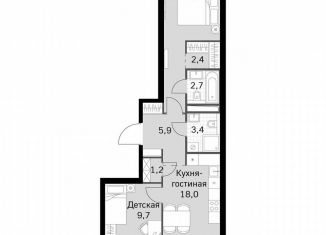 Продам двухкомнатную квартиру, 58.4 м2, Москва, Строительный проезд, 9с9, метро Тушинская