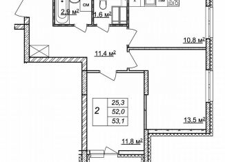 Продается двухкомнатная квартира, 53.1 м2, Нижегородская область, жилой комплекс Новая Кузнечиха, 13