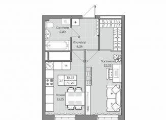 Продаю 1-комнатную квартиру, 35.7 м2, Казань