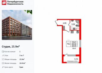Продаю квартиру студию, 25.9 м2, Санкт-Петербург, муниципальный округ Невская Застава, проспект Обуховской Обороны, 36