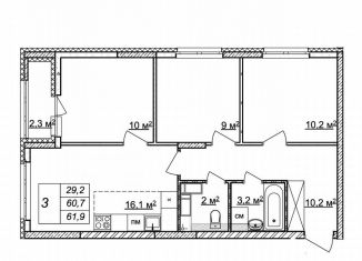 Продается 3-ком. квартира, 61.9 м2, Нижний Новгород, жилой комплекс Новая Кузнечиха, 13