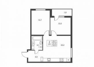 Продается 2-комнатная квартира, 53.3 м2, Ленинградская область