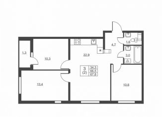 Продажа 3-ком. квартиры, 67.8 м2, городской посёлок имени Свердлова