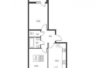 Продается 2-ком. квартира, 52.9 м2, Ленинградская область