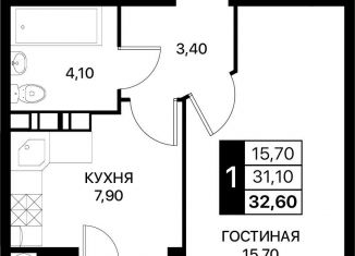 Продам 1-комнатную квартиру, 32.6 м2, Ростов-на-Дону