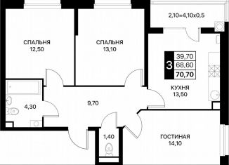 Продаю трехкомнатную квартиру, 70.7 м2, Ростов-на-Дону, Первомайский район