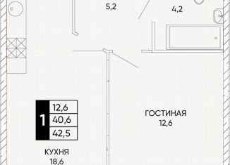 1-комнатная квартира на продажу, 42.5 м2, Ростов-на-Дону