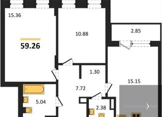 2-комнатная квартира на продажу, 59.3 м2, Воронеж, Левобережный район