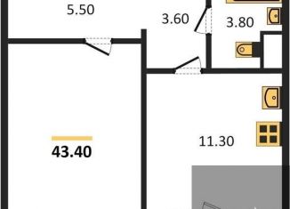 Продам однокомнатную квартиру, 43.4 м2, Воронеж, Левобережный район