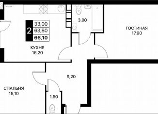 Продается двухкомнатная квартира, 66.1 м2, Ростов-на-Дону