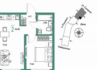 Продажа 2-комнатной квартиры, 36.9 м2, Новосибирск