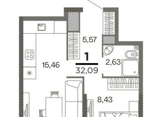 Продажа 1-ком. квартиры, 32.1 м2, Рязань, ЖК Северный