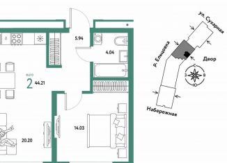 Продам двухкомнатную квартиру, 44.2 м2, Новосибирск