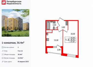 Продаю однокомнатную квартиру, 36.4 м2, Санкт-Петербург, метро Озерки