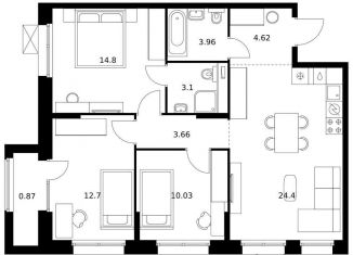 Продается трехкомнатная квартира, 78.1 м2, Хабаровск