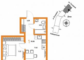 Продается 1-комнатная квартира, 30.9 м2, Новосибирск