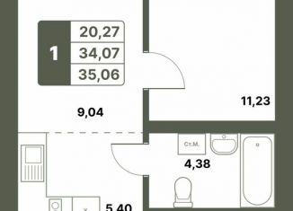 Однокомнатная квартира на продажу, 35.1 м2, село Миловка