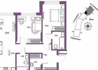 Продается 3-ком. квартира, 74.5 м2, Новосибирск