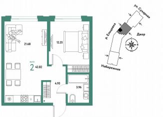 2-ком. квартира на продажу, 42.8 м2, Новосибирск