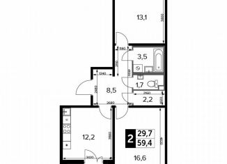 Продается 2-ком. квартира, 59.4 м2, Москва, Ленинградское шоссе, 228к1, ЖК Первый Ленинградский