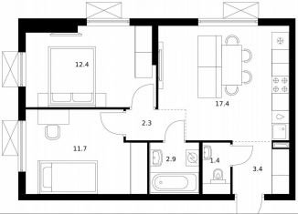 Продаю 2-ком. квартиру, 51.5 м2, Московская область