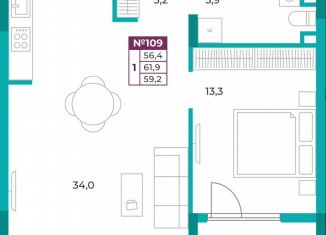 1-ком. квартира на продажу, 59 м2, Симферополь, улица Воровского, 32