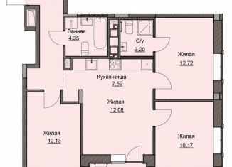 3-комнатная квартира на продажу, 70.1 м2, Ижевск, Индустриальный район, улица Чехова, 46