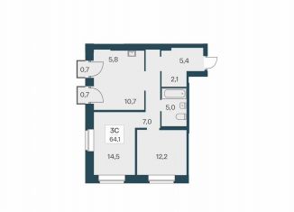 Продается 3-комнатная квартира, 64.1 м2, Новосибирск, ЖК Расцветай на Красном