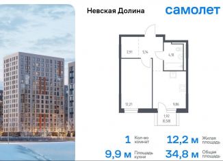 Однокомнатная квартира на продажу, 34.8 м2, деревня Новосаратовка, жилой комплекс Невская Долина, 1.1