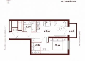 Продам 1-комнатную квартиру, 44 м2, Санкт-Петербург, метро Комендантский проспект