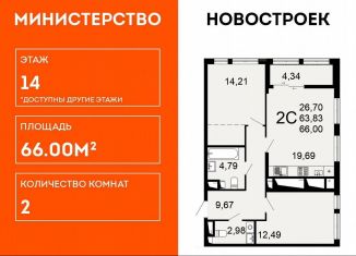 Продажа 2-ком. квартиры, 66 м2, Рязань, Льговская улица, 8