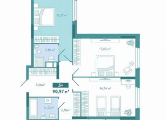 Продажа 3-ком. квартиры, 91 м2, Тюмень, улица Павла Никольского, 10к1блок1, ЖК Акватория