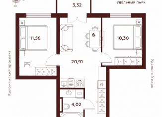 2-комнатная квартира на продажу, 50.1 м2, Санкт-Петербург, метро Пионерская, Коломяжский проспект