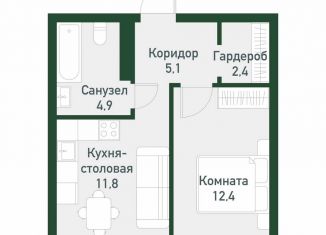 Продам 1-комнатную квартиру, 36.8 м2, Кременкульское сельское поселение