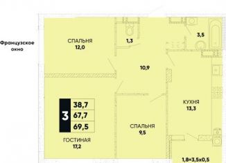 Продается 3-ком. квартира, 70 м2, Ростов-на-Дону, Пролетарский район, Берберовская улица, 6с1