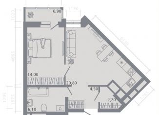 Продаю 1-ком. квартиру, 48.5 м2, Казань, Советский район