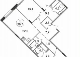 Продажа 3-комнатной квартиры, 99.7 м2, Московская область