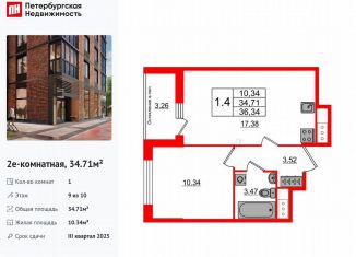 Однокомнатная квартира на продажу, 34.7 м2, Санкт-Петербург, муниципальный округ Новоизмайловское, 1-й Предпортовый проезд, 1