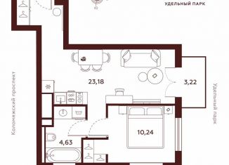 1-ком. квартира на продажу, 41.4 м2, Санкт-Петербург, муниципальный округ Комендантский Аэродром