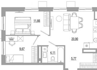 Продаю 2-ком. квартиру, 52.1 м2, Астрахань