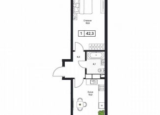 Продается 1-комнатная квартира, 42.3 м2, Пушкино