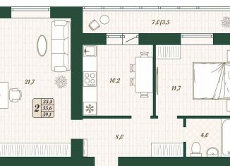 Продажа 2-ком. квартиры, 55.6 м2, поселок городского типа Стройкерамика