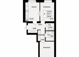 Продажа 2-ком. квартиры, 58.1 м2, Ростовская область